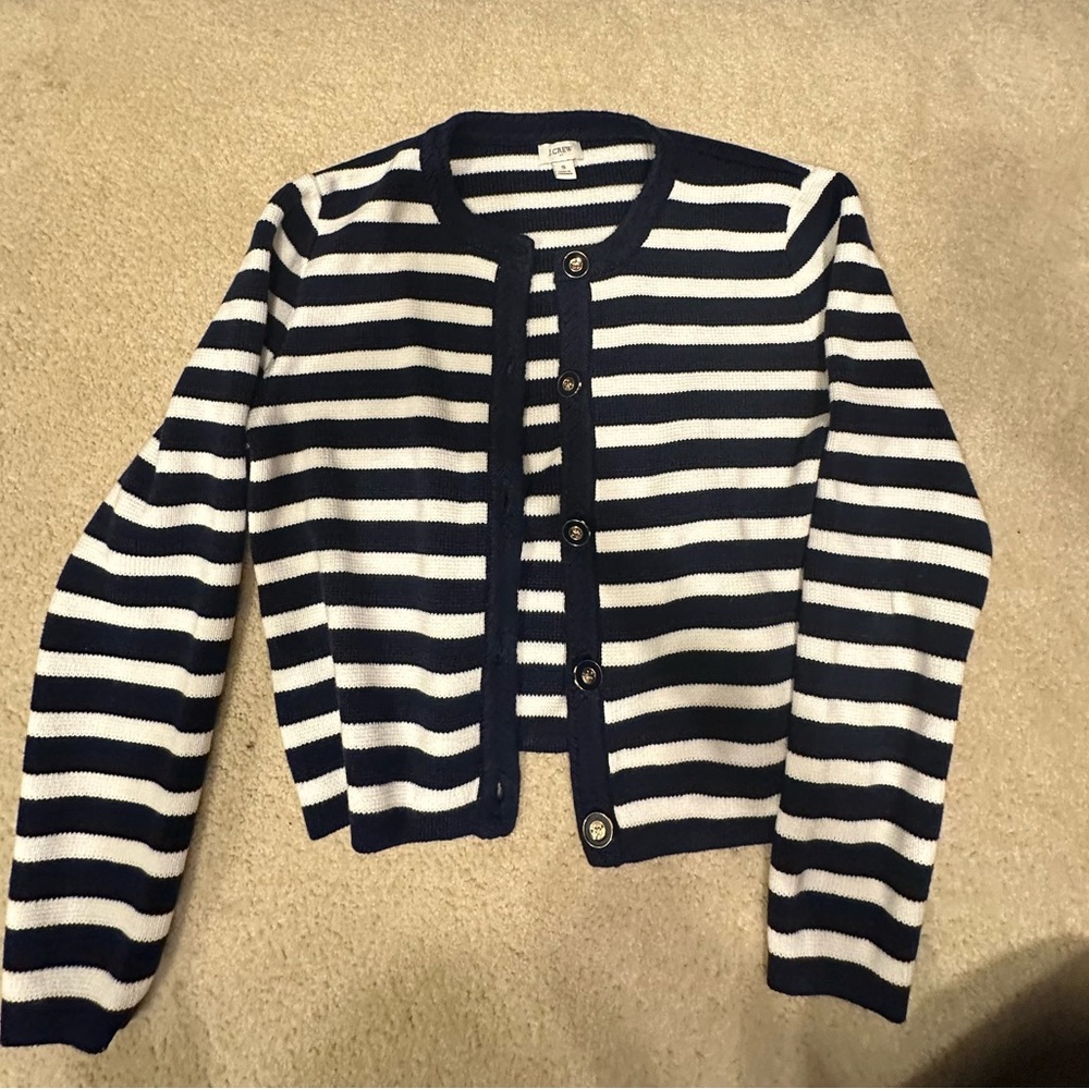 J. Crew Navy and White Striped Cardigan